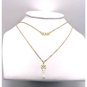 18k Layered Choker Necklace with Hearts and Key charm 14" /18" with Extender